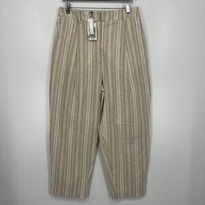 MNG Trouser Pants Women's Size L Beige Pleated Stripped New NWT